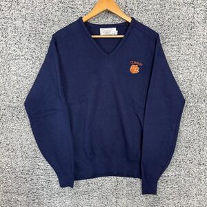 Vintage Clemson Tigers Sweater Adult Large Blue University V Neck Made USA 70s